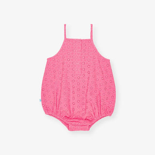 Eyelet Ruffled Bubble Romper - Aurora PinkPosh PeanutSize: 0-3 Months