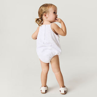 Posh Peanut Eyelet Ruffled Bubble Romper - Optical White | Baby Riddle