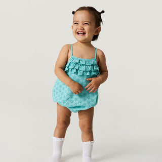 Posh Peanut Eyelet Ruffled Bubble Romper - Tibetan Stone | Baby Riddle