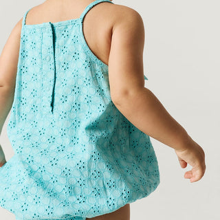 Posh Peanut Eyelet Ruffled Bubble Romper - Tibetan Stone | Baby Riddle