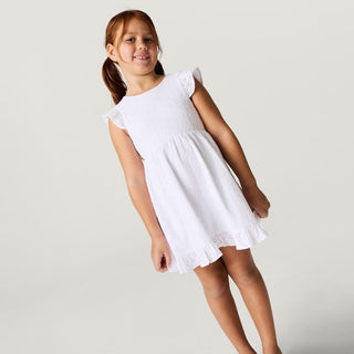 Posh Peanut Eyelet Tie-Back Dress - Optical White | Baby Riddle