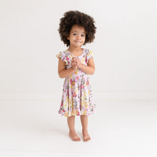 Posh Peanut Girl's Cap Sleeve Ruffled Twirl Dress - Gaia (Floral)