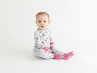 Posh Peanut Girl's Convertible Footie Romper - Tinsley Jane (Bunnies and Floral)