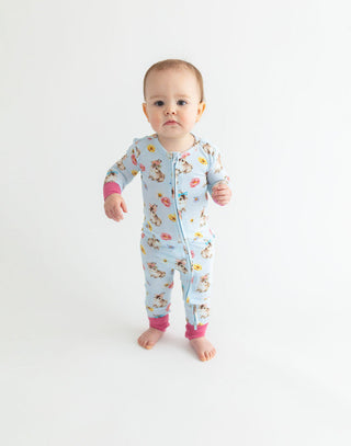 Posh Peanut Girl's Convertible Footie Romper - Tinsley Jane (Bunnies and Floral)