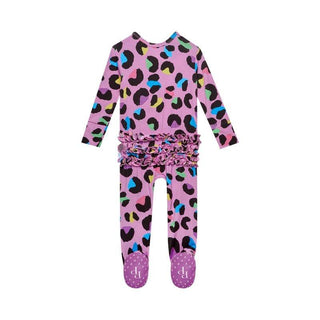 Girl's Bamboo Ruffle Footie with Zipper - Electric Leopard Baby & Toddler Sleepwear