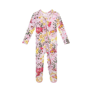 Girl's Bamboo Ruffle Footie with Zipper - Gaia (Floral) Baby & Toddler Sleepwear