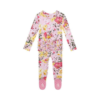 Girl's Bamboo Ruffle Footie with Zipper - Gaia (Floral) Baby & Toddler Sleepwear