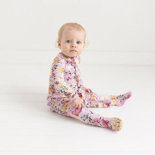 Girl's Bamboo Ruffle Footie with Zipper - Gaia (Floral) Baby & Toddler Sleepwear