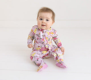 Girl's Bamboo Ruffle Footie with Zipper - Gaia (Floral) Baby & Toddler Sleepwear