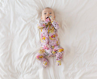 Girl's Bamboo Ruffle Footie with Zipper - Gaia (Floral) Baby & Toddler Sleepwear