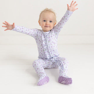 Girl's Bamboo Ruffle Footie with Zipper - Jeanette (Floral) Baby & Toddler Sleepwear
