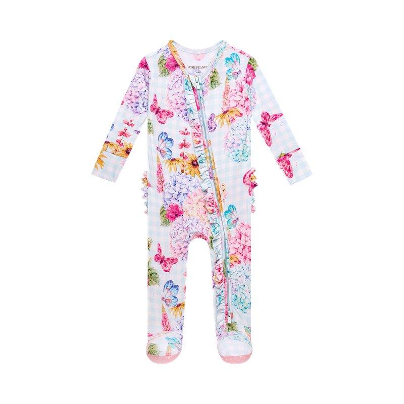 Posh Peanut Girls Bamboo Ruffle Footie with Zipper Nicolette