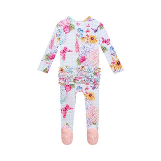 Girl's Bamboo Ruffle Footie with Zipper - Nicolette (Floral) Baby & Toddler Sleepwear
