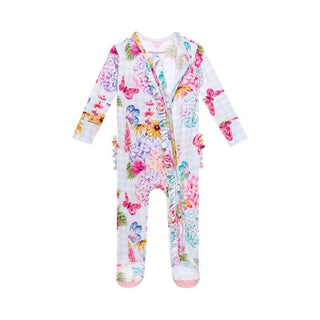 Girl's Bamboo Ruffle Footie with Zipper - Nicolette (Floral) Baby & Toddler Sleepwear