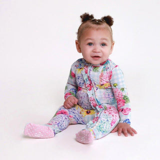 Girl's Bamboo Ruffle Footie with Zipper - Nicolette (Floral) Baby & Toddler Sleepwear