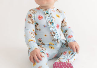 Posh Peanut Girl's Ruffle Footie with Zipper - Tinsley Jane (Bunnies and Floral)