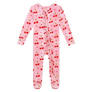Girl's Bamboo Ruffle Footie with Zipper - Very Cherry Baby & Toddler Sleepwear