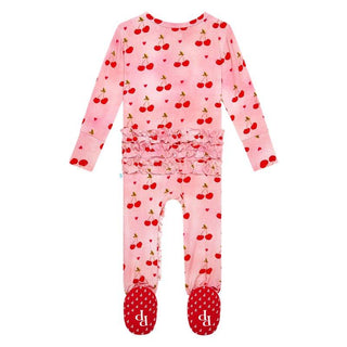Girl's Bamboo Ruffle Footie with Zipper - Very Cherry Baby & Toddler Sleepwear