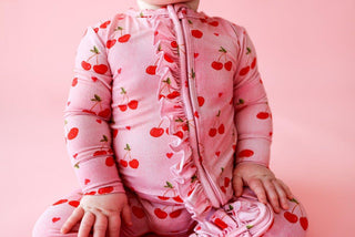 Girl's Bamboo Ruffle Footie with Zipper - Very Cherry Baby & Toddler Sleepwear