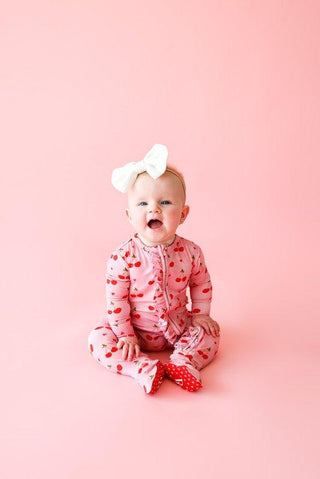 Girl's Bamboo Ruffle Footie with Zipper - Very Cherry Baby & Toddler Sleepwear
