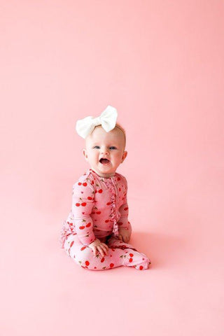 Girl's Bamboo Ruffle Footie with Zipper - Very Cherry Baby & Toddler Sleepwear