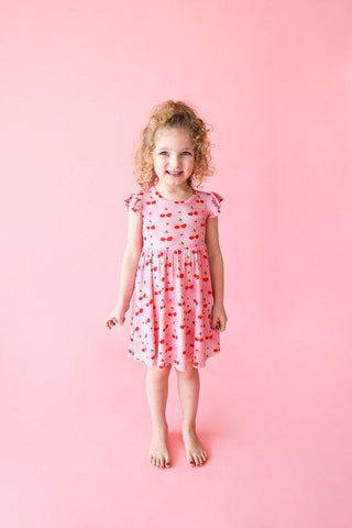 Girl's Bamboo Ruffled Cap Sleeve Twirl Dress - Very Cherry Baby & Toddler Dresses Posh Peanut Size: 2T