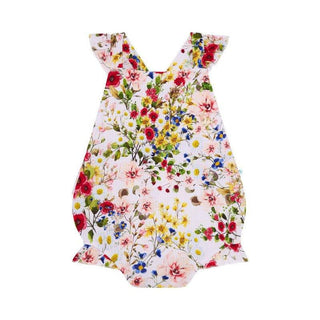 Girl's Bamboo Ruffled Strap Bubble Romper - Barbara (Floral) Baby One-Pieces