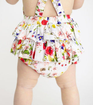 Girl's Bamboo Ruffled Strap Bubble Romper - Barbara (Floral) Baby One-Pieces