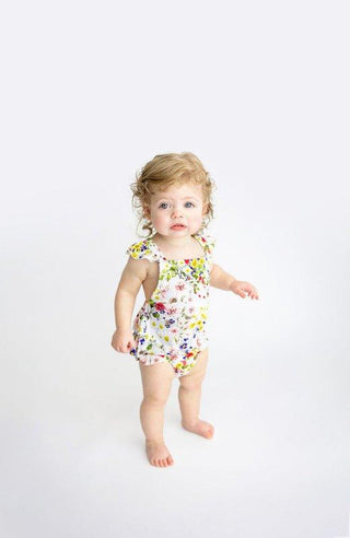 Girl's Bamboo Ruffled Strap Bubble Romper - Barbara (Floral) Baby One-Pieces