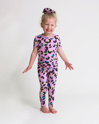 Posh Peanut Girl's Short Sleeve Pajama Set - Electric Leopard