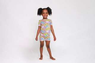 Posh Peanut Girl's Short Sleeve Pajama Set with Shorts - Kourtney (Floral)