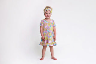 Posh Peanut Girl's Short Sleeve Ruffled Twirl Dress - Kourtney (Floral)