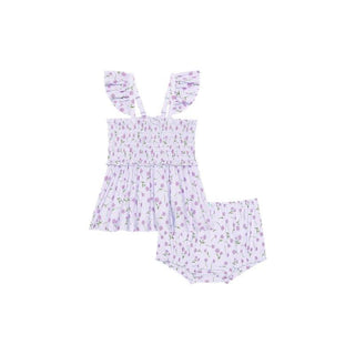 Girl's Bamboo Smocked Flutter Sleeve Babydoll Top & Bloomer Outfit Set - Jeanette (Floral) Baby & Toddler Outfits