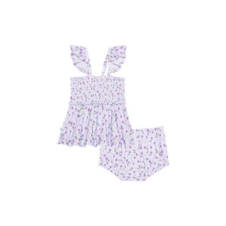 Girl's Bamboo Smocked Flutter Sleeve Babydoll Top & Bloomer Outfit Set - Jeanette (Floral) Baby & Toddler Outfits