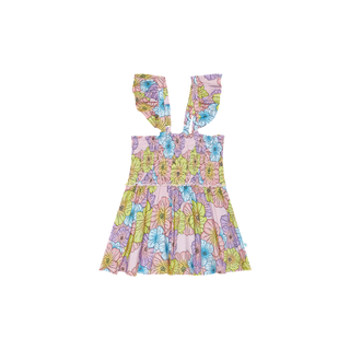 Posh Peanut Girl's Bamboo Smocked Flutter Sleeve Babydoll Top & Bloomer Outfit Set - Kourtney (Floral)