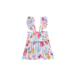 Girl's Bamboo Smocked Flutter Sleeve Babydoll Top & Bloomer Outfit Set - Nicolette (Floral) Baby & Toddler Outfits