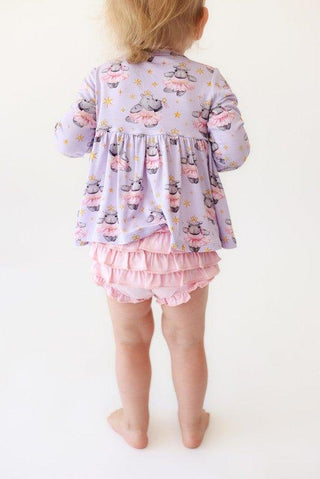 Bamboo Long Sleeve Basic Peplum Top & Bloomer Outfit Set - Philomena (Hippos) Posh Peanut Size: 3-6 Months