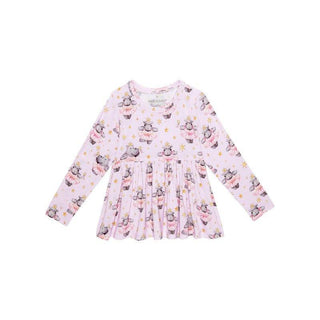 Bamboo Long Sleeve Basic Peplum Top & Bloomer Outfit Set - Philomena (Hippos) Posh Peanut Size: 3-6 Months