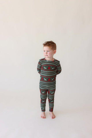 Bamboo Long Sleeve Pajama Set - Holiday Fair Isle (Deer) Baby & Toddler Sleepwear Posh Peanut Size: 6-12 Months