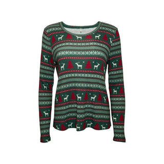 Bamboo Long Sleeve Scoop Neck Top & Jogger Pajama Set - Holiday Fair Isle (Deer) Pajamas