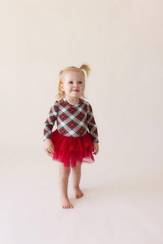 Bamboo Long Sleeve Tulle Skirt Bodysuit - Marqui (Plaid) Posh Peanut Size: 3-6 Months