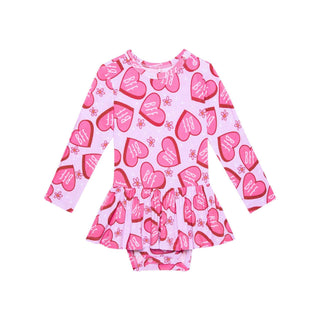 Bamboo Long Sleeve Twirl Skirt Bodysuit - Besties (BFF Hearts) Baby One-Pieces