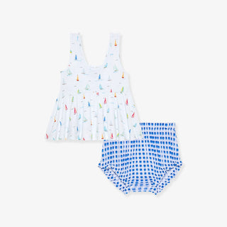 Posh Peanut Bamboo Peplum Top & Bummies Outfit Set - Oslow (Sailboats) | Baby Riddle