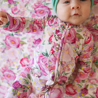 Posh Peanut Bamboo Ruffle Footie with 2-Way Zipper - Elly (Floral) | Baby Riddle