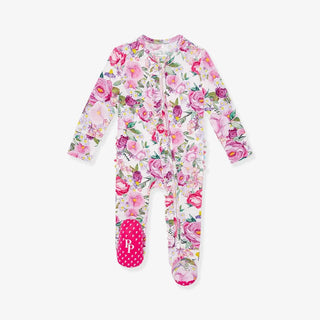 Posh Peanut Bamboo Ruffle Footie with 2-Way Zipper - Elly (Floral) | Baby Riddle