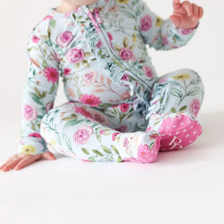 Bamboo Ruffle Footie with 2-Way Zipper - Tasha (Floral)