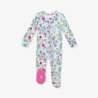 Bamboo Ruffle Footie with 2-Way Zipper - Tasha (Floral)