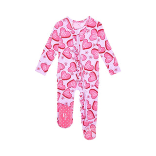 Bamboo Ruffle Footie with Zipper - Besties (BFF Hearts) Baby & Toddler Sleepwear