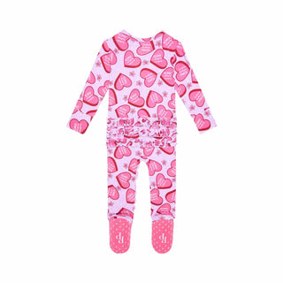 Bamboo Ruffle Footie with Zipper - Besties (BFF Hearts) Baby & Toddler Sleepwear