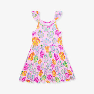 Posh Peanut Bamboo Ruffled Picot Twirl Dress - Catalina (Seashells) | Baby Riddle
